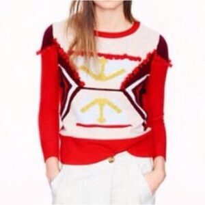J CREW LAMBSWOOL TASSEL MOROCCAN TAPESTRY RED WOOL SWEATER SZ S STORE DISPLAY